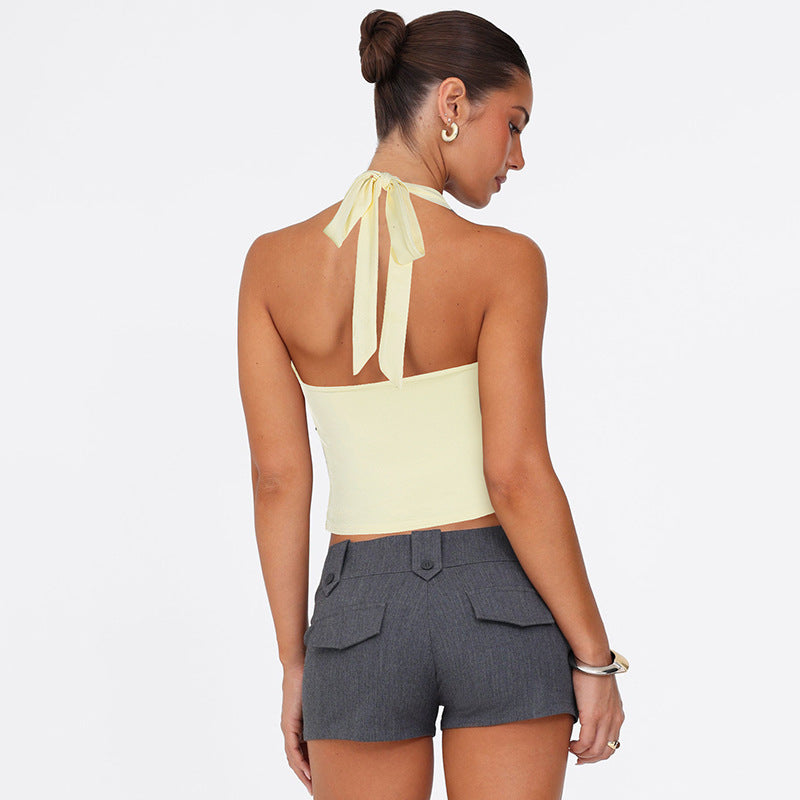 Women's Halter Keyhole Sleeveless Slim Fit Top
