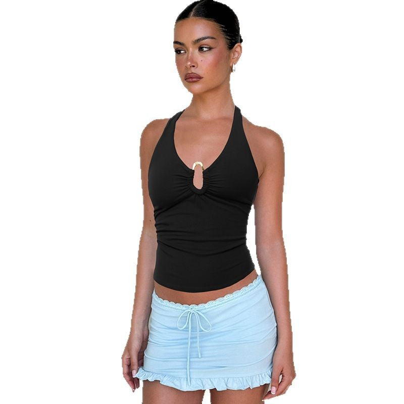 Women's Halter Keyhole Sleeveless Slim Fit Top