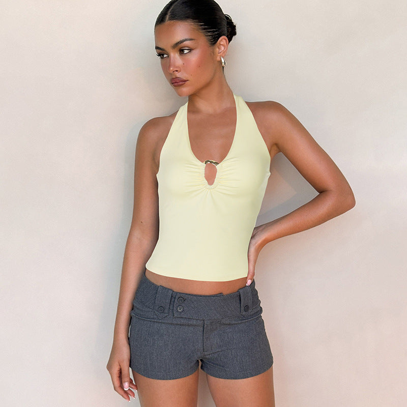 Women's Halter Keyhole Sleeveless Slim Fit Top
