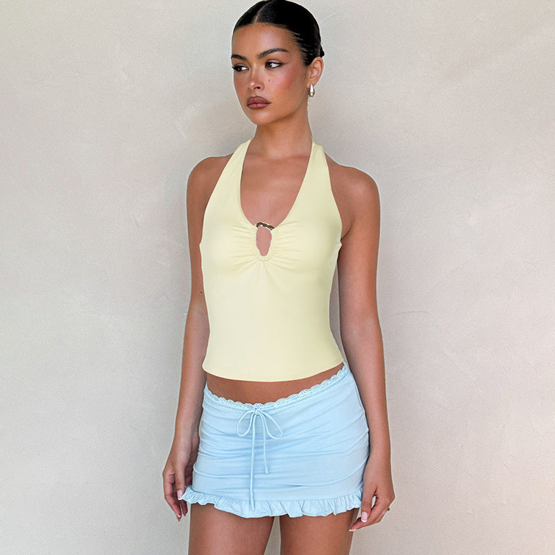 Women's Halter Keyhole Sleeveless Slim Fit Top