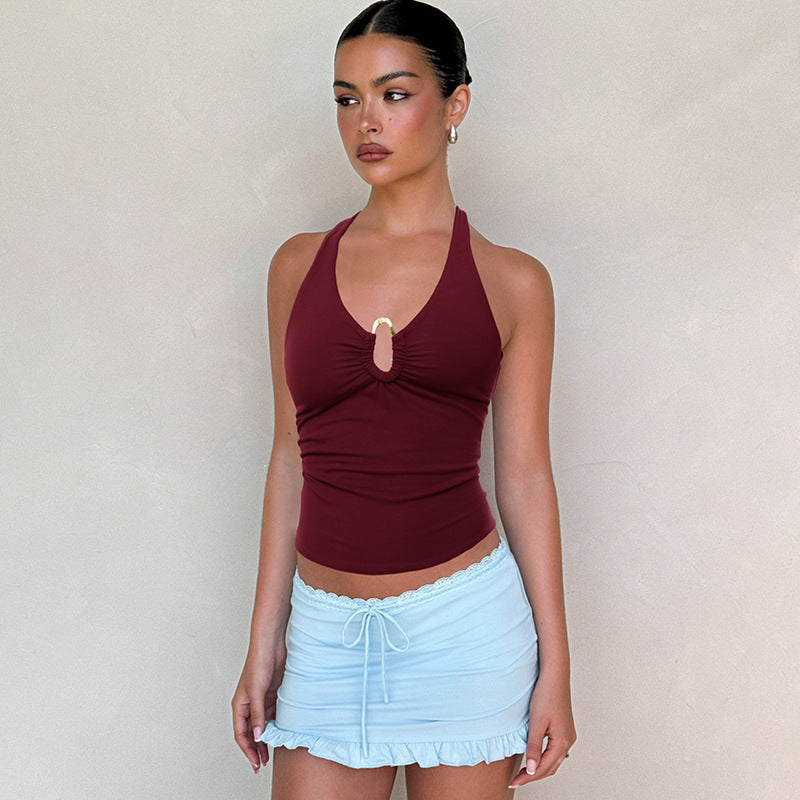 Women's Halter Keyhole Sleeveless Slim Fit Top