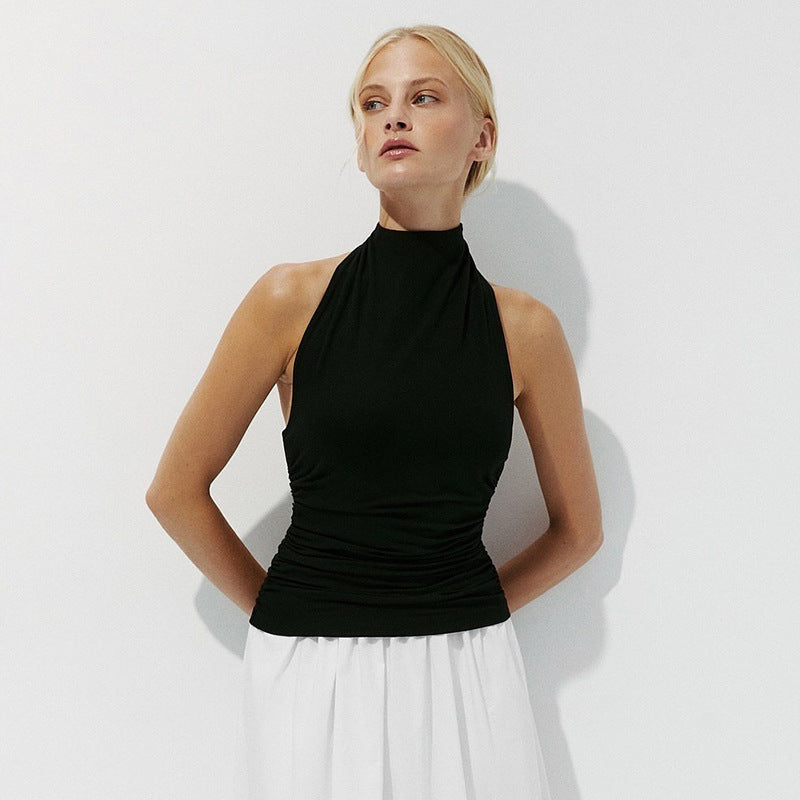 Women's Mock Neck Sleeveless Slim Fit Halter Top