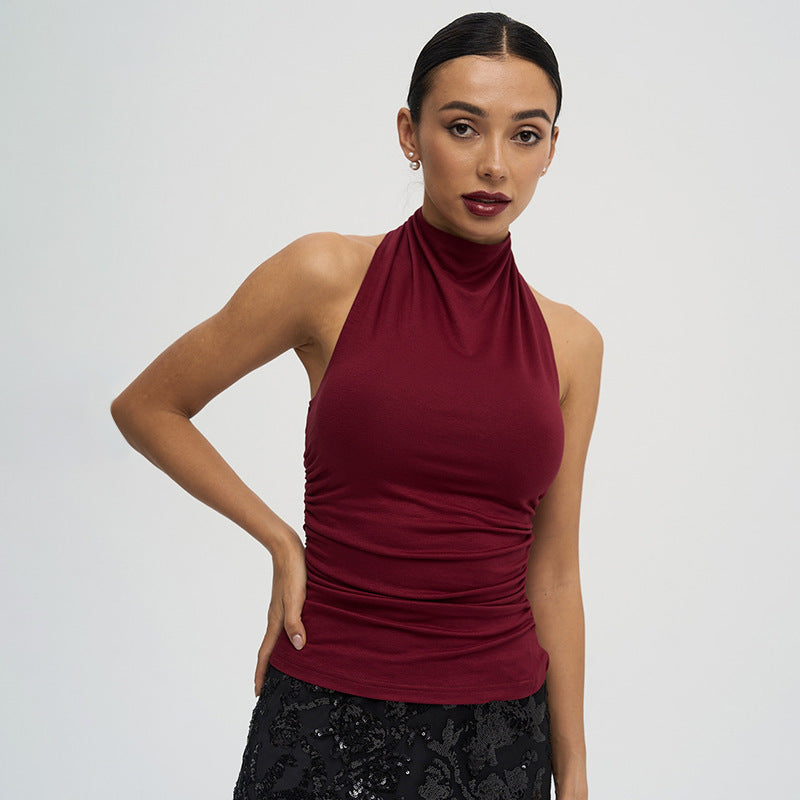 Women's Mock Neck Sleeveless Slim Fit Halter Top